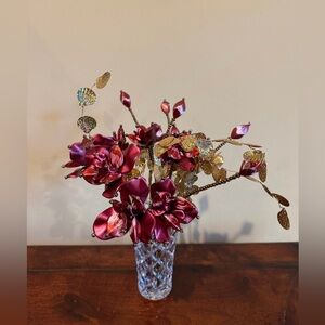 Christmas decor Artificial beaded flower stems Handmade Red color Beaded Flower